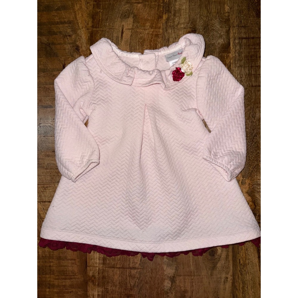 Sweet Heart Rose Infant Girls Pink Quilted Lace Trim Floral Dress 12M